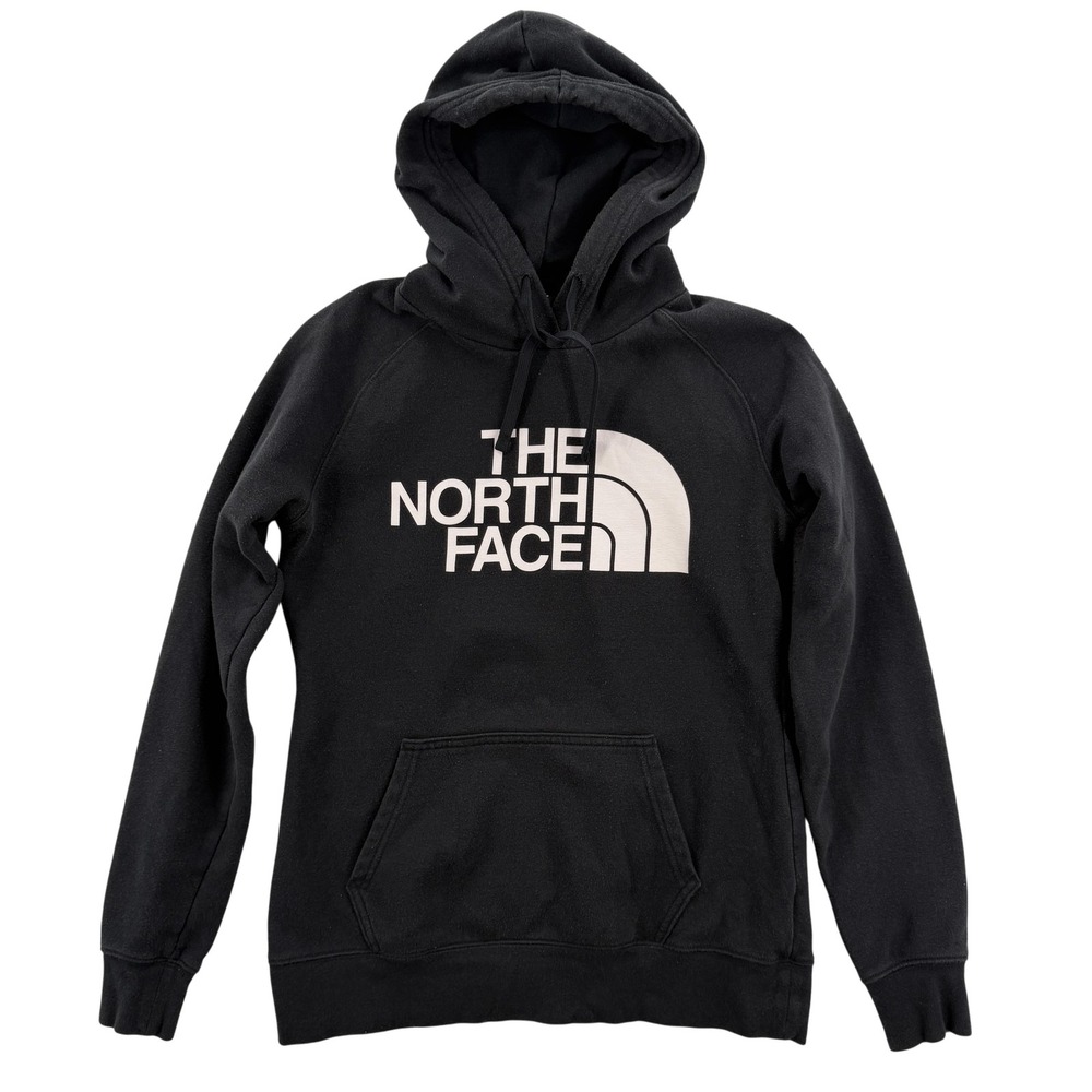The North Face Hoodie‎ Womens Small Black Half Dome Pullover Logo Fleece Raglan